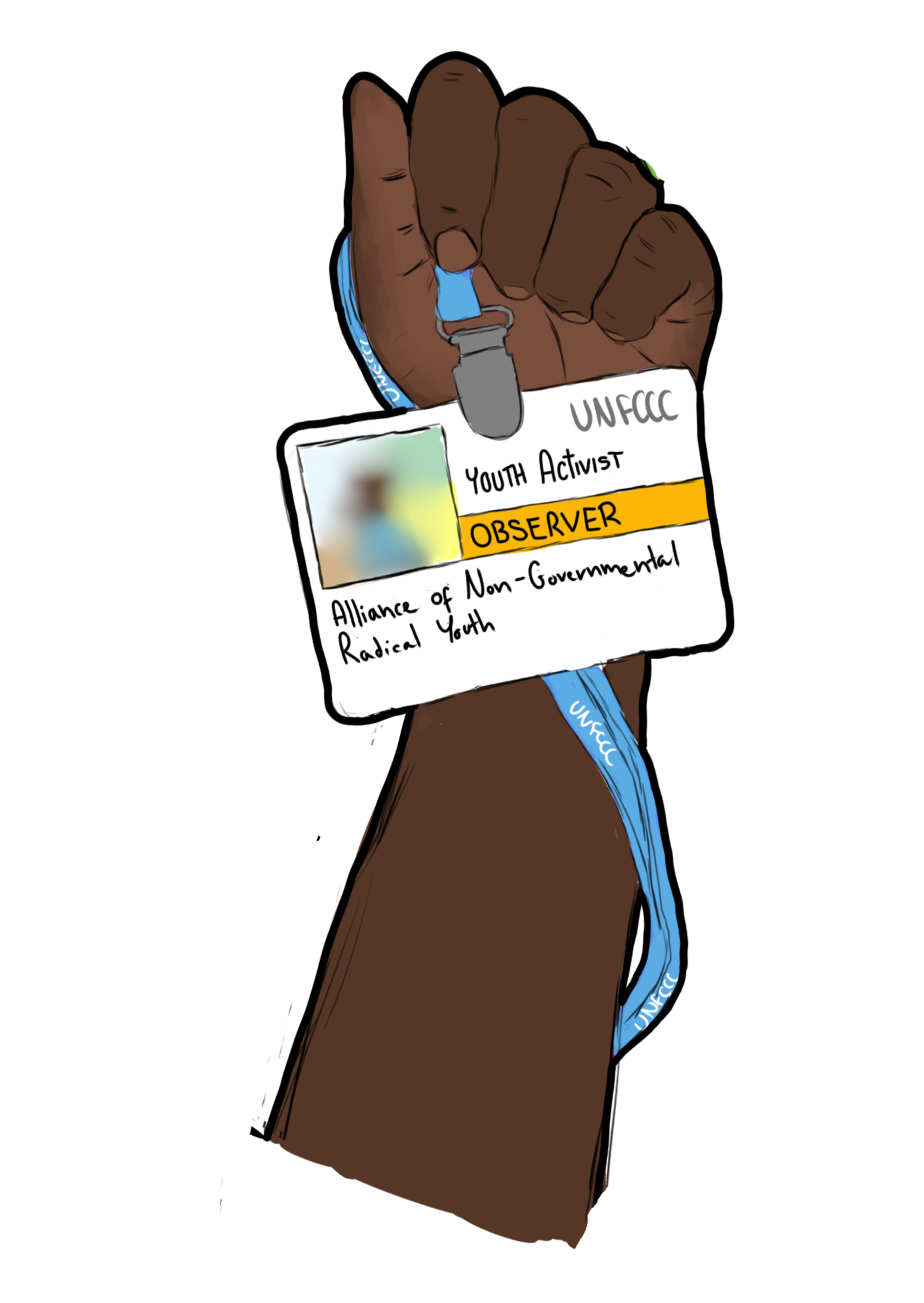 Hand holding a UNCCC badge